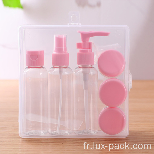 Ensemble de voyages de bouteille portable en plastique cosmétique sur le plastique personnalisé